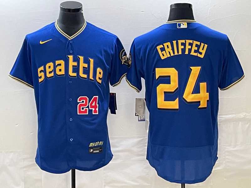 Mens Seattle Mariners #24 Ken Griffey Number Blue 2023 City Connect Flex Base Stitched Jersey->seattle mariners->MLB Jersey